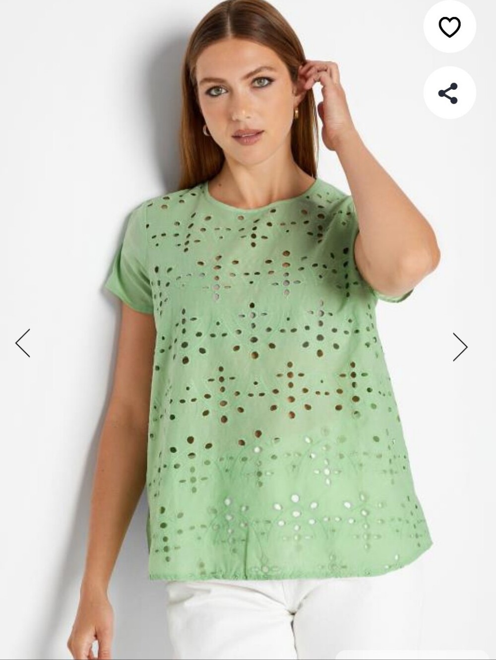 Long Tall Sally Plus Size 20: Eyelet Short Sleeve Top in Mint Green